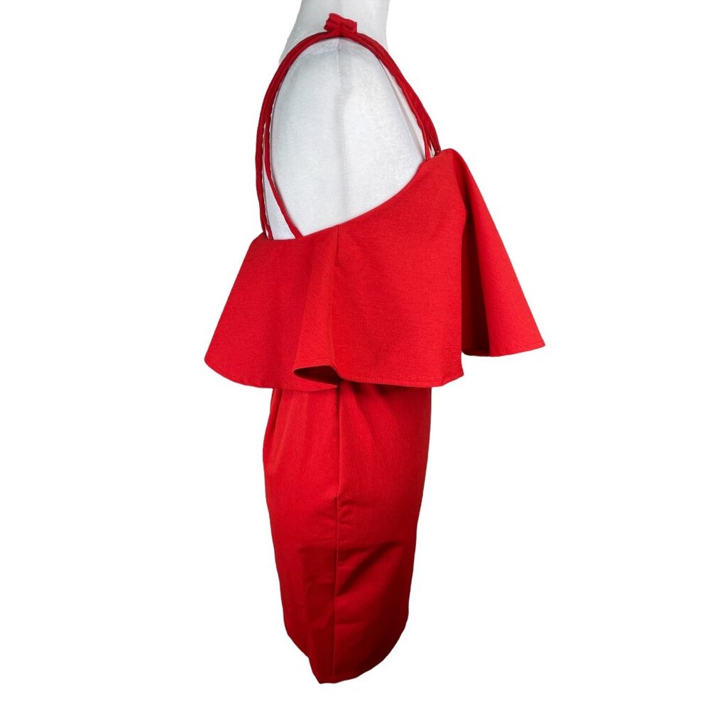 Selfie Leslie Bodycon Mini Dress Strappy Red Ruffle Bombshell Womens Small NWT - Picture 4 of 8